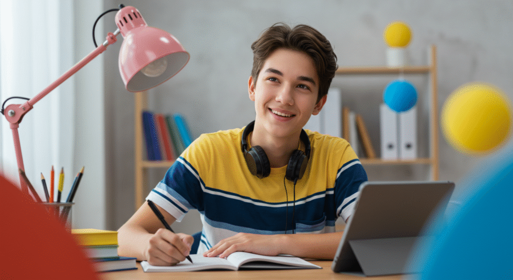 how-to-make-studying-fun-psychological-tips 공부에 재미를 붙이며 활짝 웃고 있는 학생의 모습