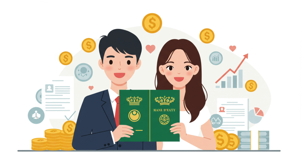 gyeonggi-youth-marriage-support 경기청년 결혼지원금을 받고 있는 신혼부부의 일러스트