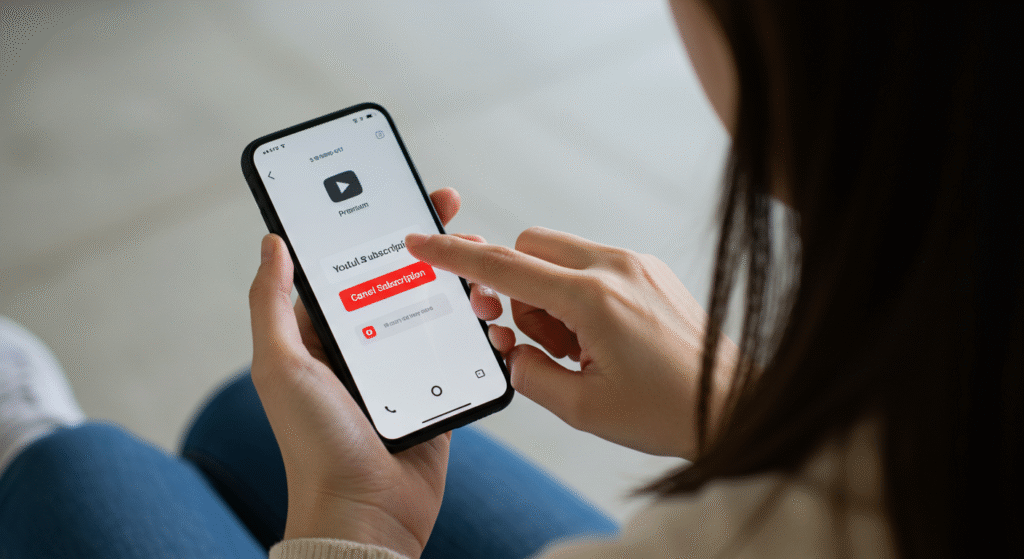 youtube-premium-cancel-guide 유튜브 프리미엄 구독 해지를 하는 사용자의 모습