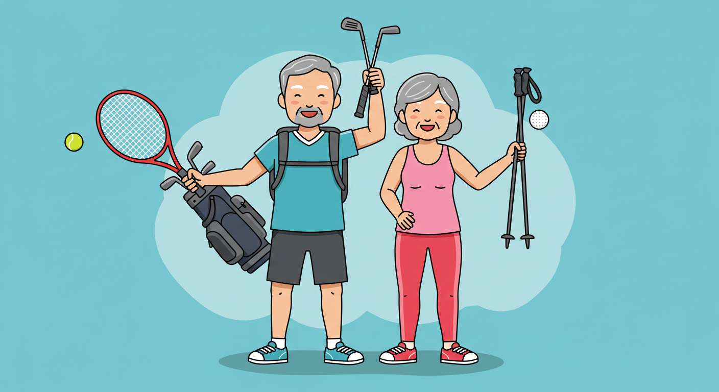 어르신 스포츠 상품권 신청을 통하여 운동을 하는 어르신 일러스트